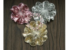 Sequin lace flower (No center), 7-9cm, Pack of 3